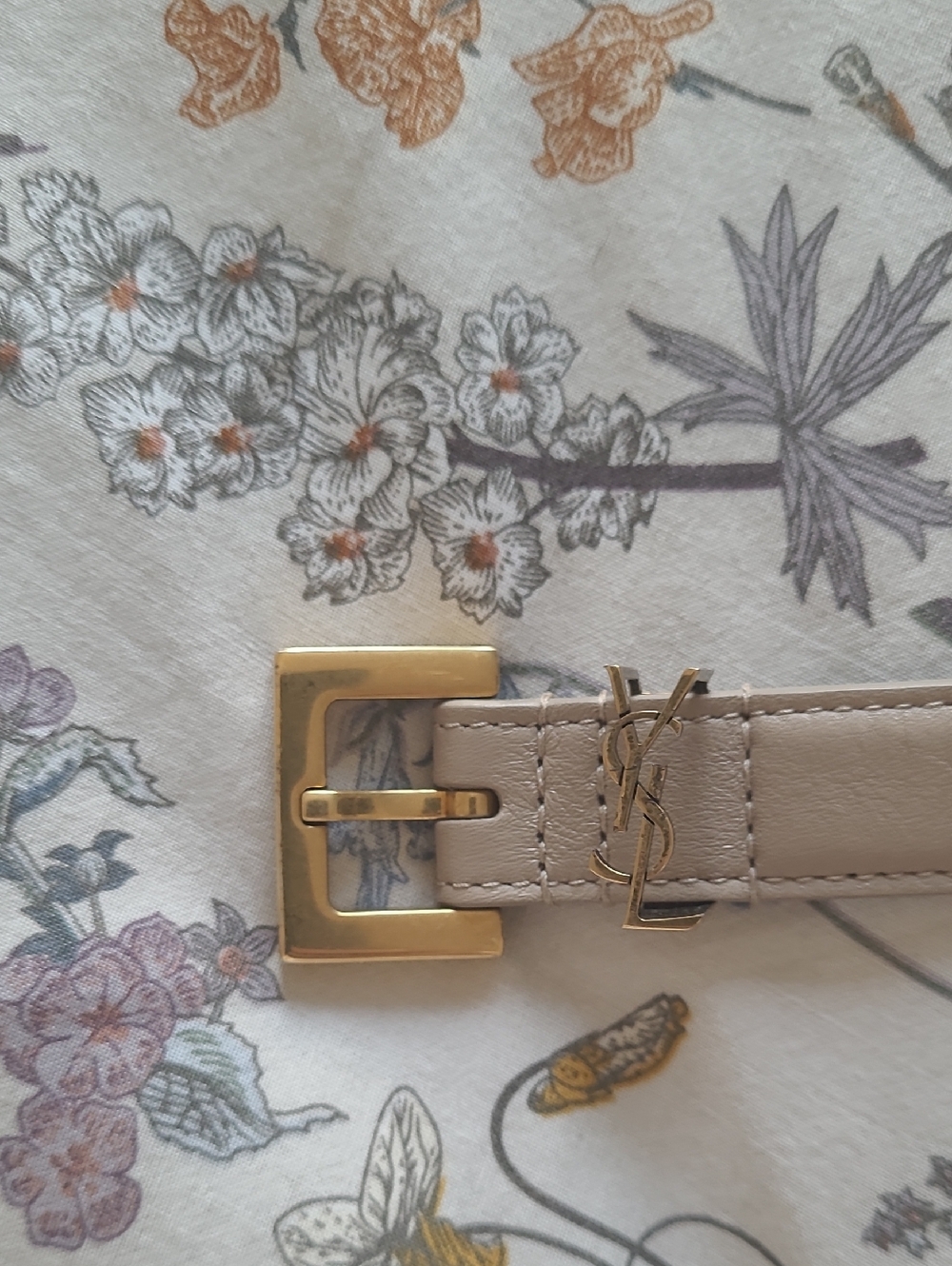 Saint Laurent Nude Leather Belt with Gold YSL Buckle